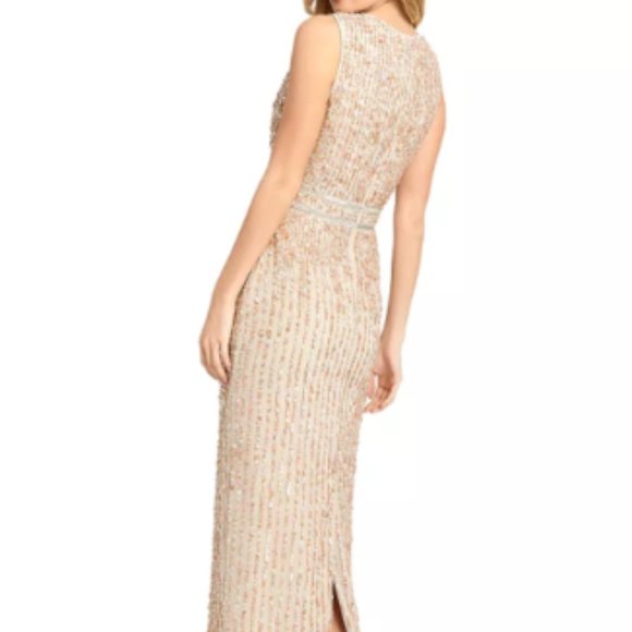 MAC DUGGAL VERTICAL SEQUIN NUDE SHEATH MIDI DRESS sz 2 - Picture 2 of 7